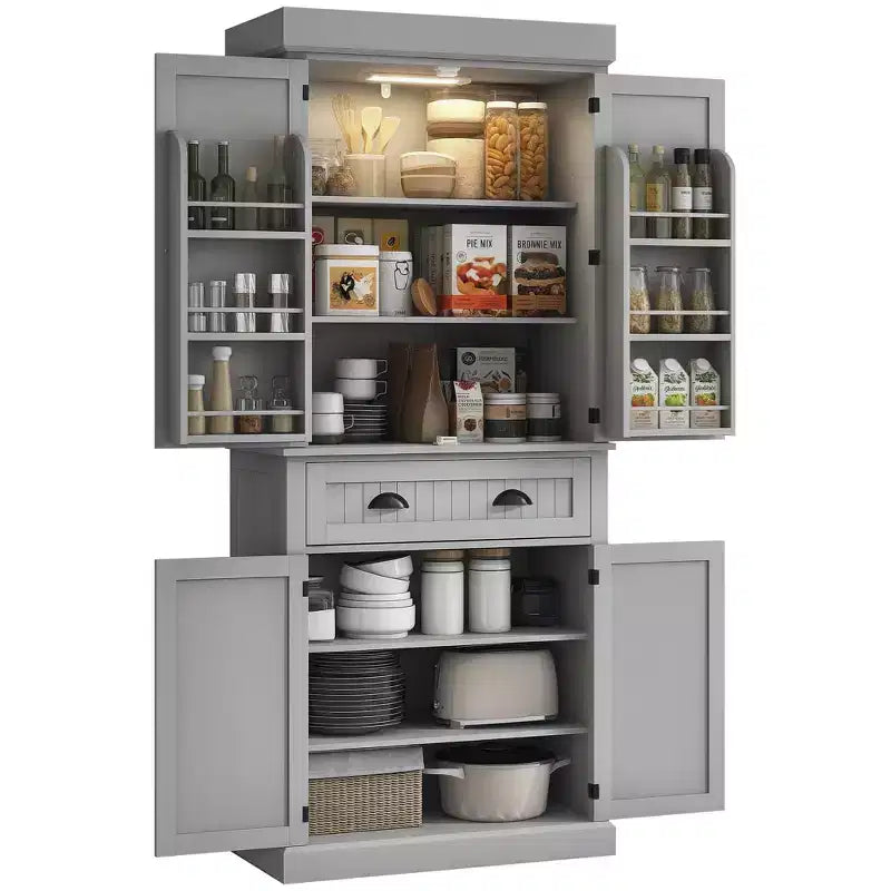 71" LED Kitchen Pantry Cabinet with 6 Door Shelves, Drawer and 4 Adjustable Shelves