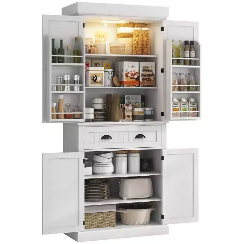 71" LED Kitchen Pantry Cabinet with 6 Door Shelves, Drawer and 4 Adjustable Shelves
