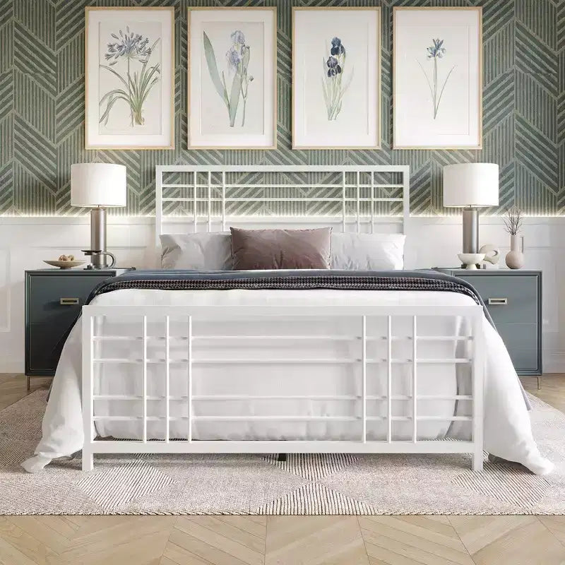 Metal Bed Frame with Headboard and Footboard