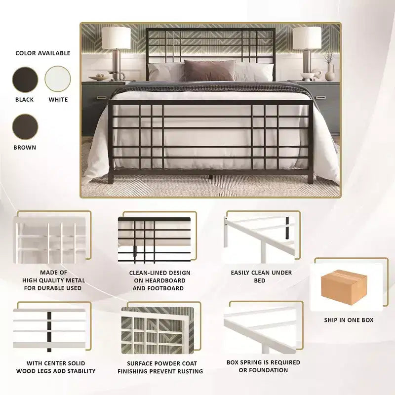 Metal Bed Frame with Headboard and Footboard