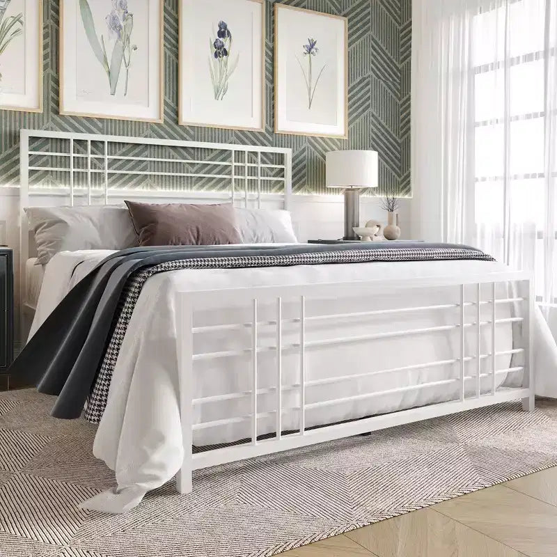 Metal Bed Frame with Headboard and Footboard