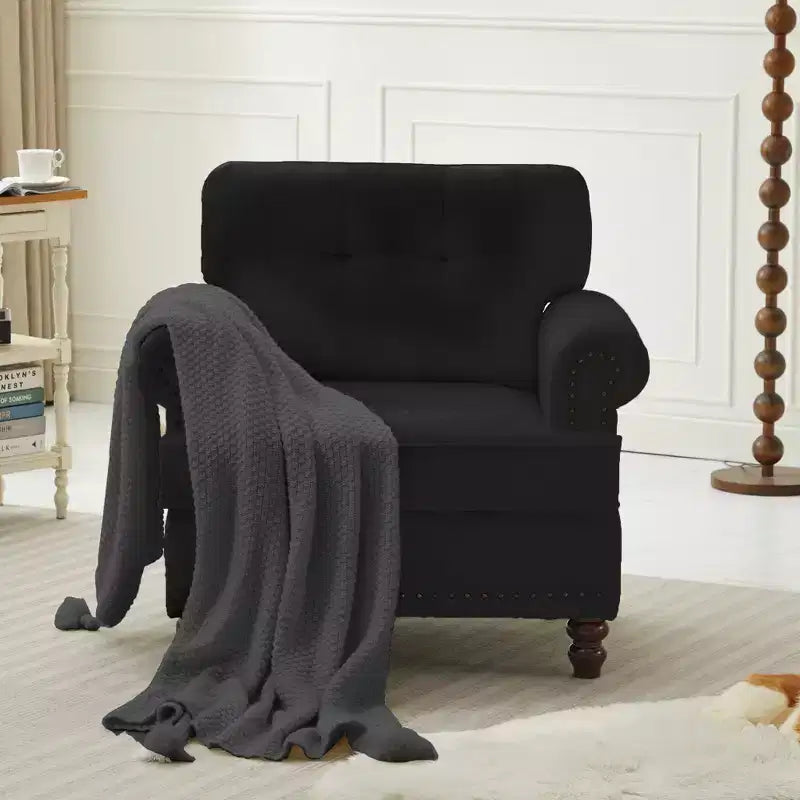 Chenille Upholstered Pull Point Accent Chair, Sofa Armrest Chair for Living Room, Bedroom, Office