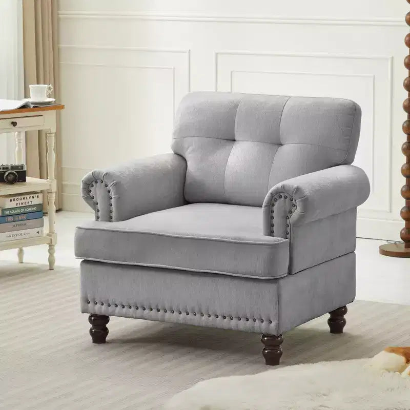 Chenille Upholstered Pull Point Accent Chair, Sofa Armrest Chair for Living Room, Bedroom, Office