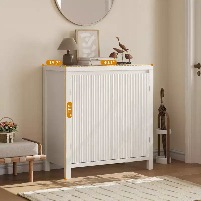 Rattan Storage Cabinet, Wooden Sideboard Buffet Cabinet with Doors and Shelves, Small Console Cabinet with Storage for Entryway, Beige