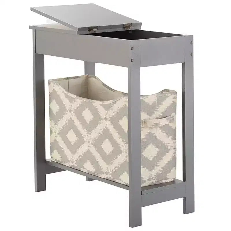 Side Table with Fashion Print Storage Bin - Wood with Fabric Basket