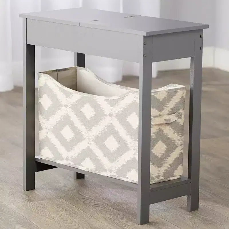 Side Table with Fashion Print Storage Bin - Wood with Fabric Basket