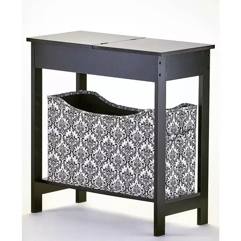 Side Table with Fashion Print Storage Bin - Wood with Fabric Basket