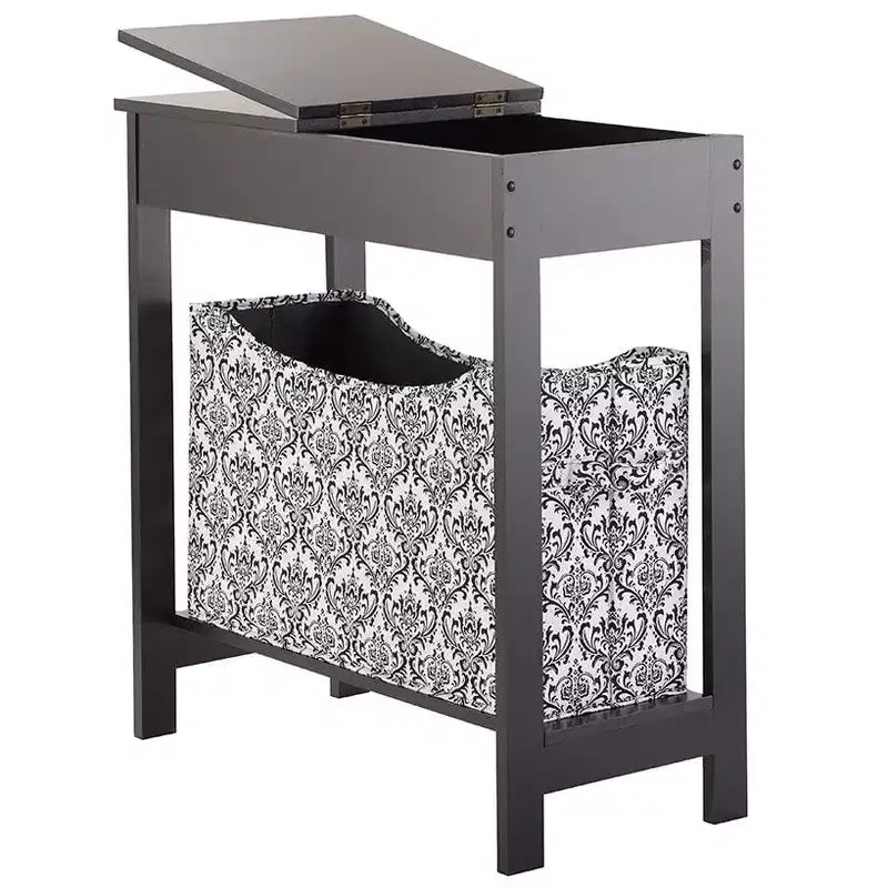 Side Table with Fashion Print Storage Bin - Wood with Fabric Basket