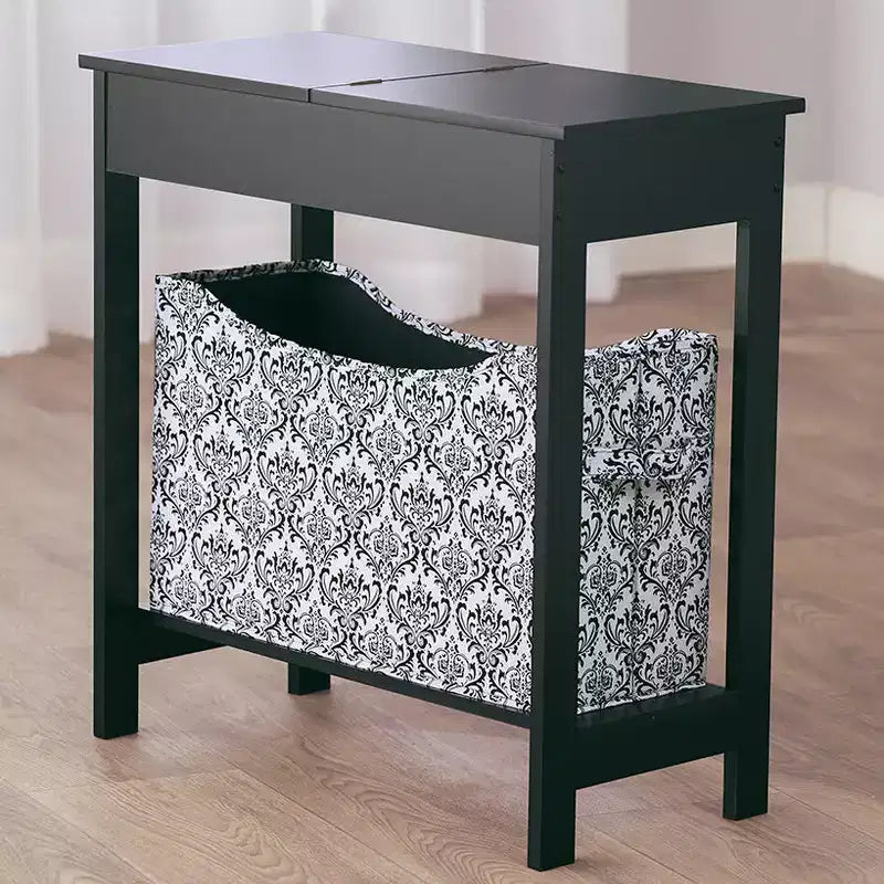 Side Table with Fashion Print Storage Bin - Wood with Fabric Basket