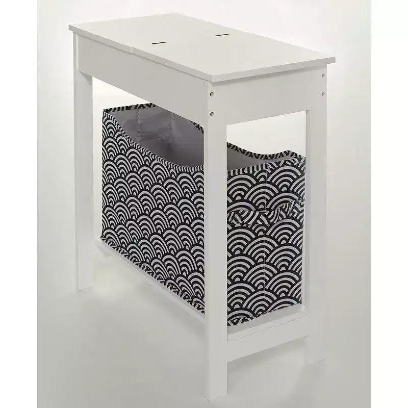 Side Table with Fashion Print Storage Bin - Wood with Fabric Basket