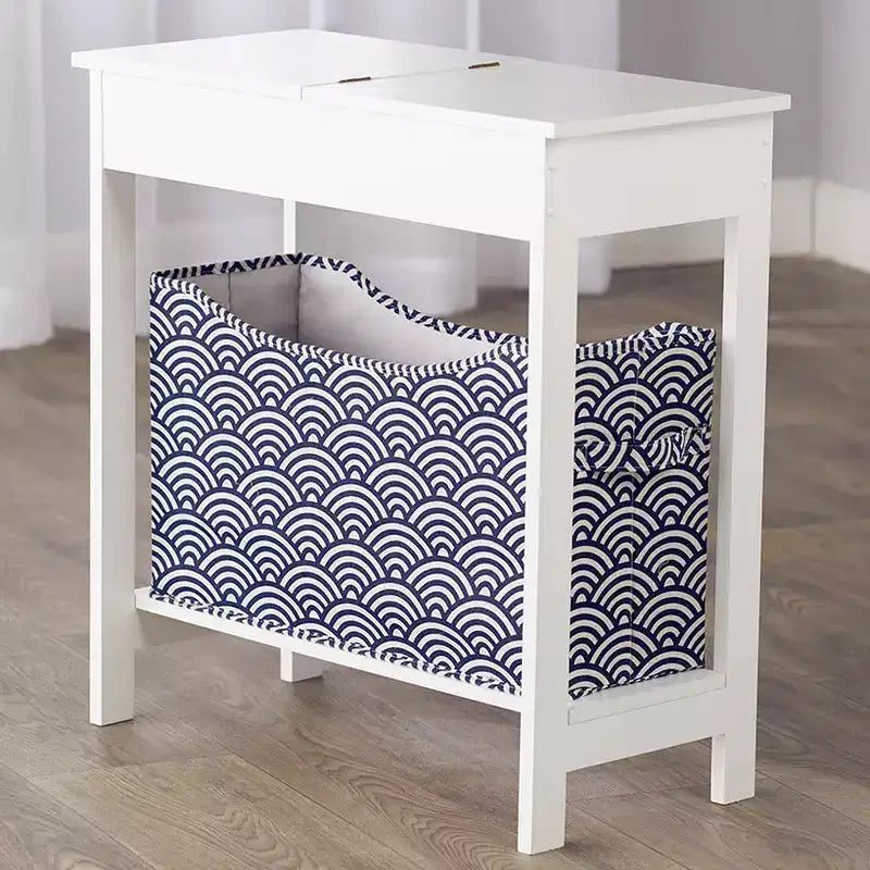 Side Table with Fashion Print Storage Bin - Wood with Fabric Basket