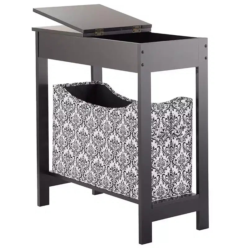 Side Table with Fashion Print Storage Bin - Wood with Fabric Basket