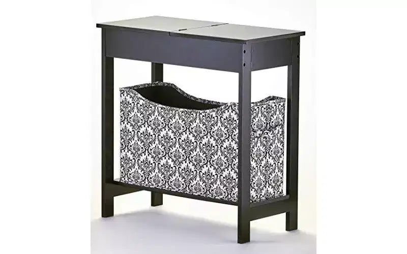 Side Table with Fashion Print Storage Bin - Wood with Fabric Basket