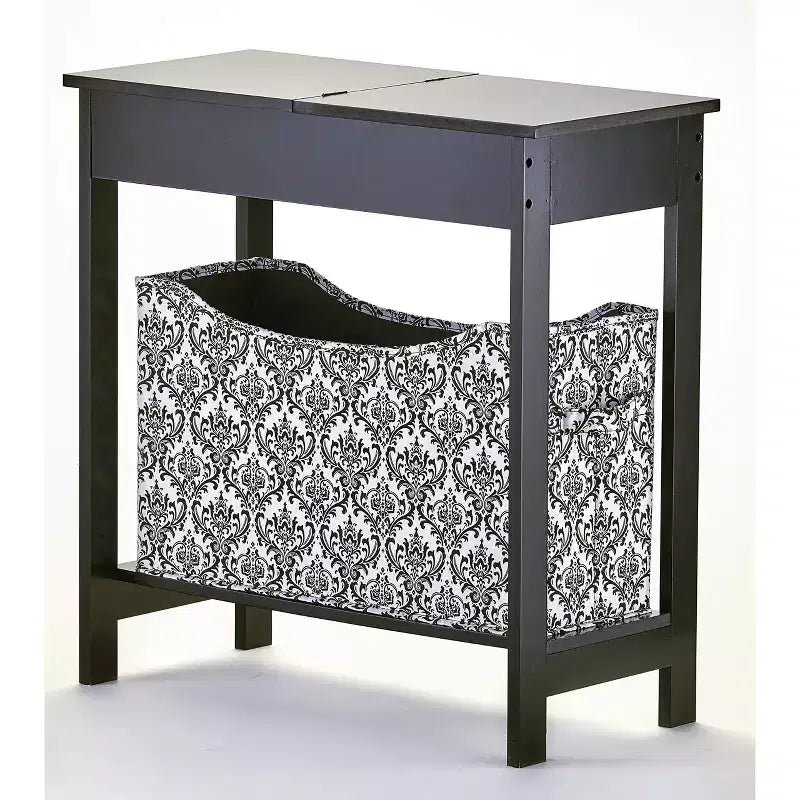 Side Table with Fashion Print Storage Bin - Wood with Fabric Basket