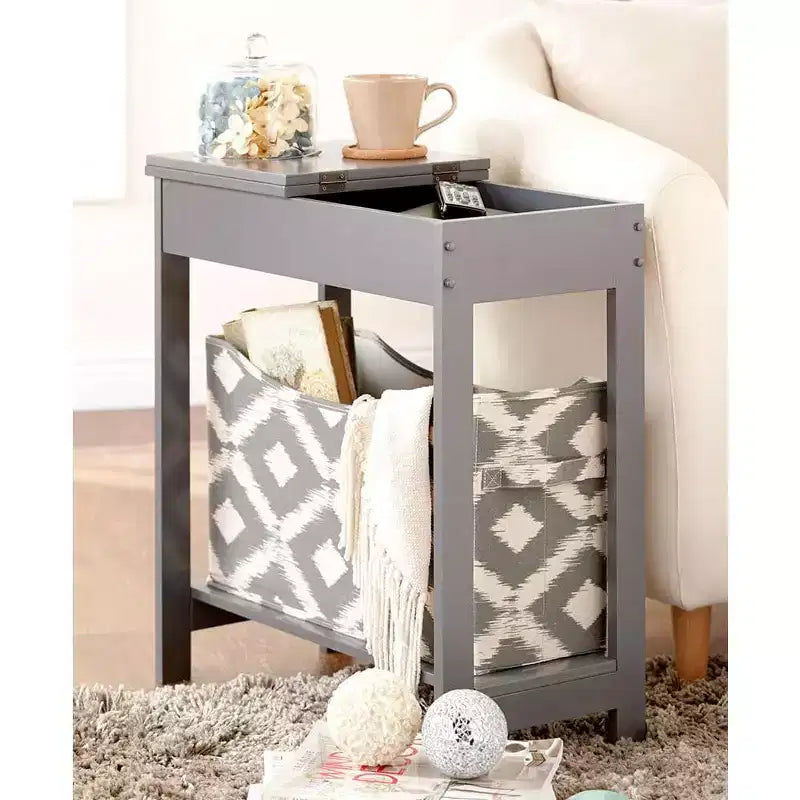 Side Table with Fashion Print Storage Bin - Wood with Fabric Basket