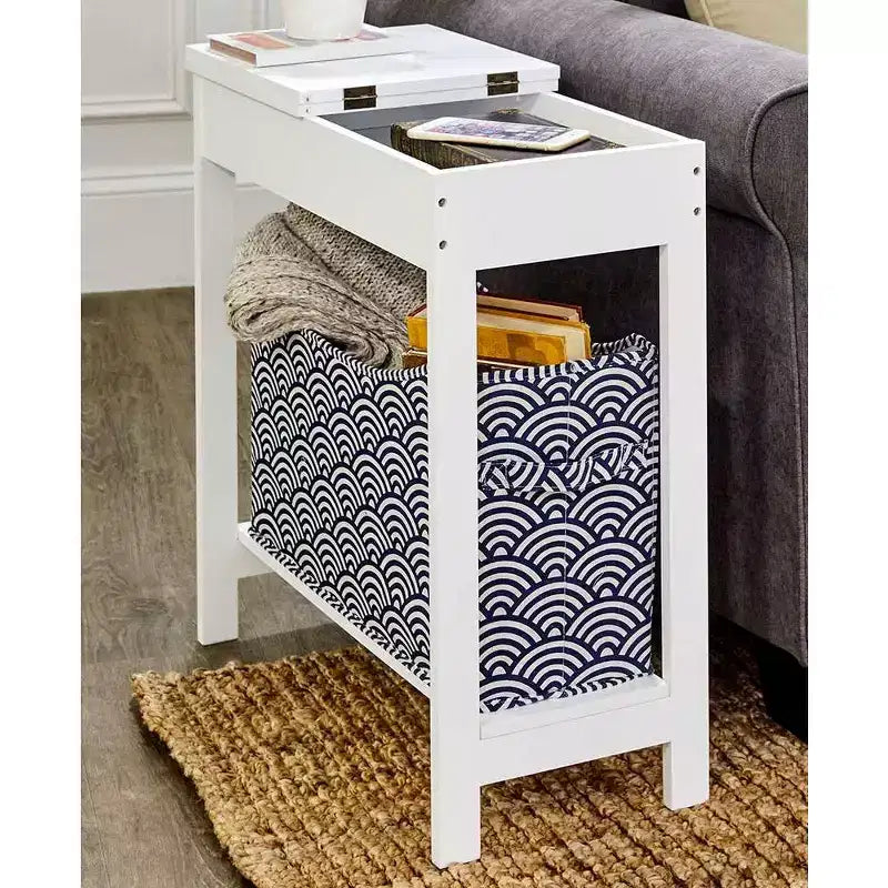 Side Table with Fashion Print Storage Bin - Wood with Fabric Basket