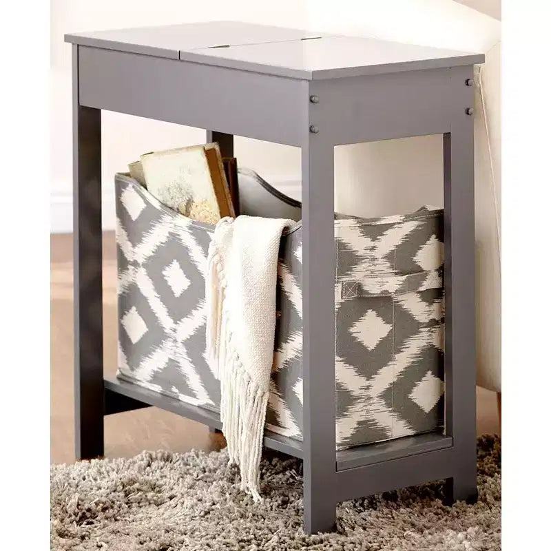Side Table with Fashion Print Storage Bin - Wood with Fabric Basket