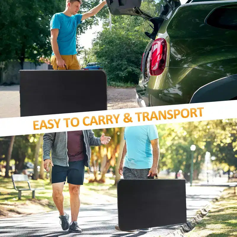 8 Foot Portable Folding Table HDPE Plastic Indoor Outdoor Fold-in-Half Black Seats 10 to 12