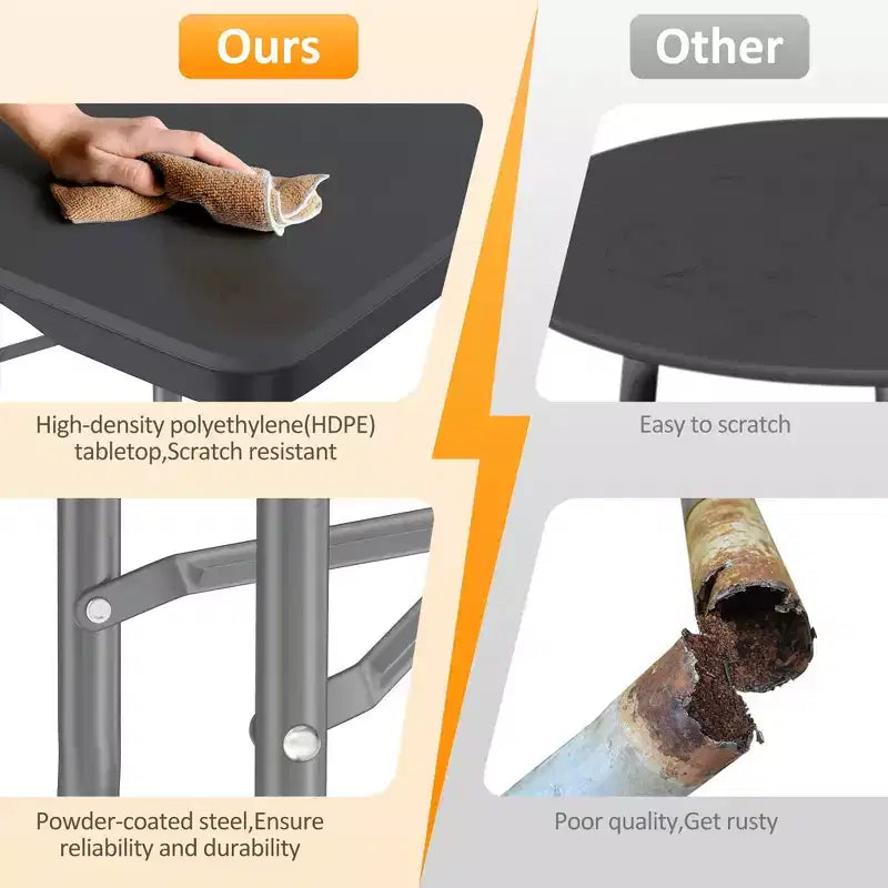8 Foot Portable Folding Table HDPE Plastic Indoor Outdoor Fold-in-Half Black Seats 10 to 12
