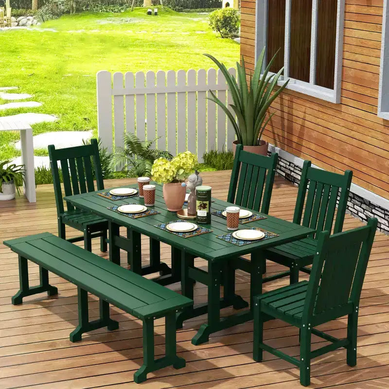 Conjunto de comedor exterior para patio de 6 piezas de WestinTrends, con mesa exterior y conjunto de banco y sillas