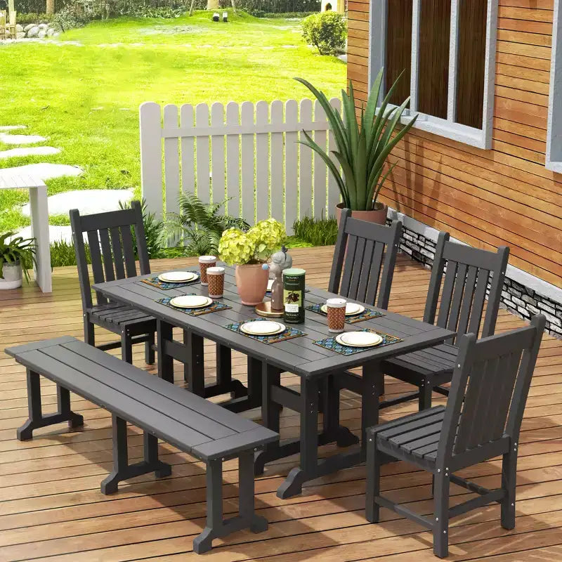 Conjunto de comedor exterior para patio de 6 piezas de WestinTrends, con mesa exterior y conjunto de banco y sillas