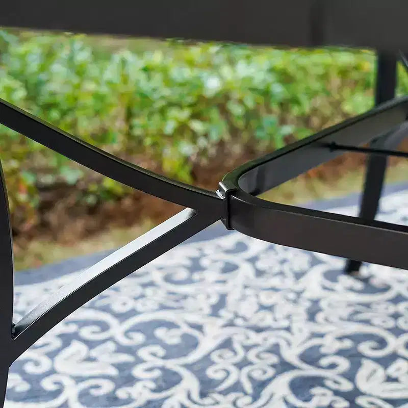 Captiva Designs 9-teiliges Outdoor-Essset mit quadratischem Metalltisch mit Lamellenplatte und drehbaren Korbstühlen mit dicken Polstern