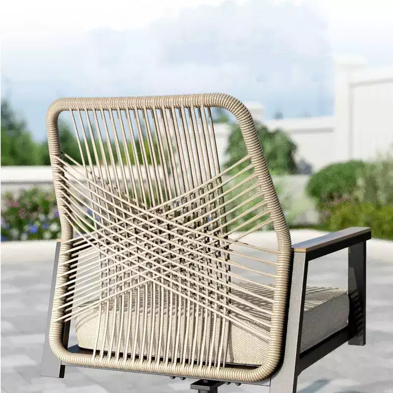Captiva Designs 9-teiliges Outdoor-Essset mit quadratischem Metalltisch mit Lamellenplatte und drehbaren Korbstühlen mit dicken Polstern