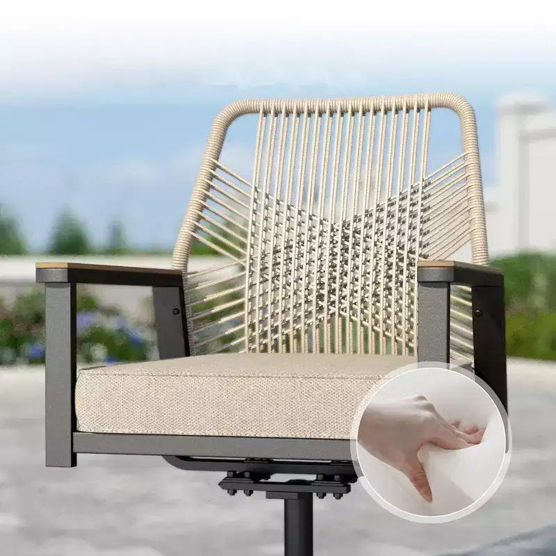 Captiva Designs conjunto de comedor exterior de 9 piezas con mesa rectangular de acero y sillas fijas de mimbre con cojines gruesos