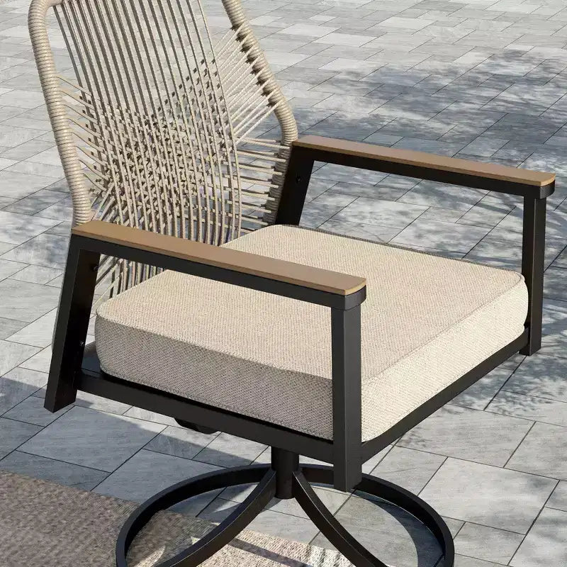 Captiva Designs conjunto de comedor exterior de 9 piezas con mesa rectangular de acero y sillas fijas de mimbre con cojines gruesos